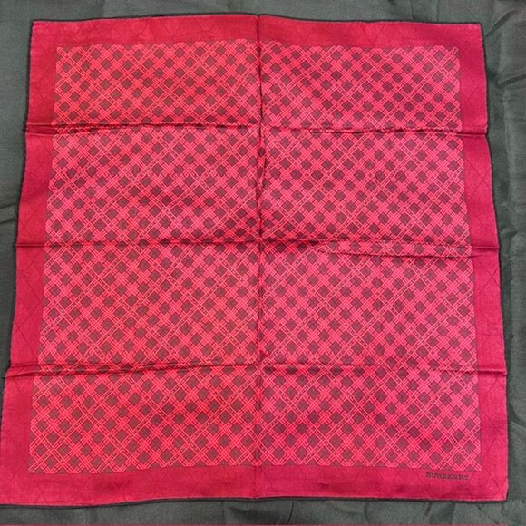 Unused Burberry Men / women Handkerchief 19" cotton burgendy black check logo(88 - Picture 5 of 6